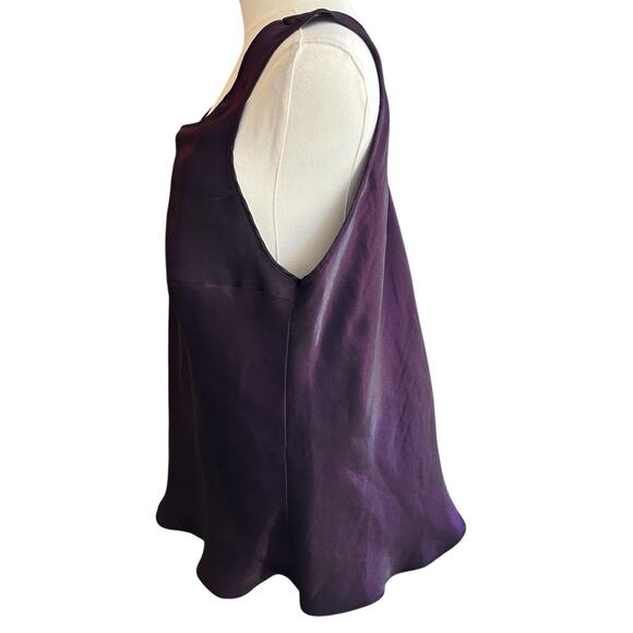Deep Purple Satin Tank Top Plus Shimmering Casual Cami Sleeveless Blouses - Picture 3 of 8